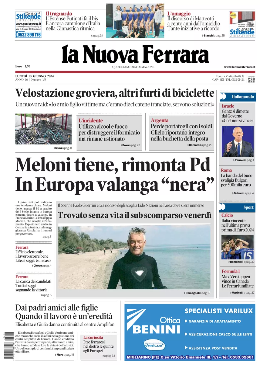 Prima-pagina-nuova ferrara-oggi-edizione-del-2024-06-10